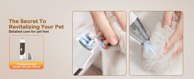 Dog Grooming Vacuum, Dog Grooming Kit with Pet Clipper Nail Grinder, 6 Pet Grooming Tools (Caramel)