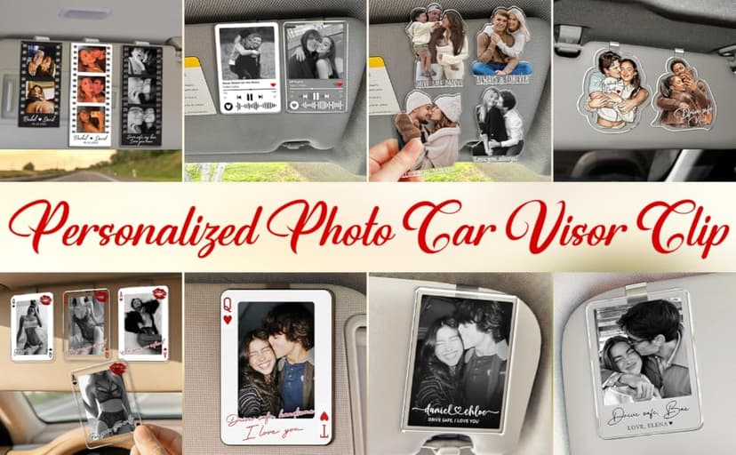 Custom acrylic clip with your photo and message, an anniversary, Valentine's Day or Christmas gift for couples and loved ones Personalized Car Visor Photo Clip, Drive Safe Picture Holder B0GGHG2KHN