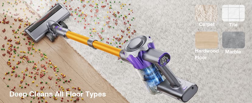 Cordless Vacuum Cleaner, 580W 50Kpa Powerful Stick Vacuum, Up to 70Mins Rechargeable Battery, Vacuum Cleaners for Home Anti-Tangled Lightweight Handheld for Hardwood Floor, Carpets, Pet Hair