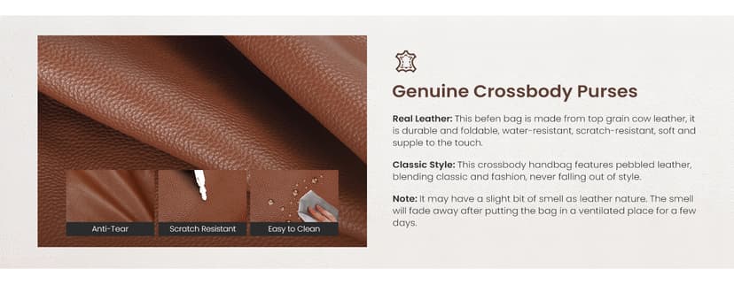 befen Anti-theft Crossbody Bag for Women Geniune Leather, Small Cross Body Shoulder Handbags with RFID Card Slots