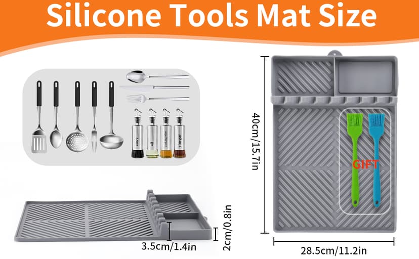 Silicone Griddle Tools Mat for Blackstone Weber Traeger Pit Boss - Side Shelf Spatula Mat with Drip Pad - Flat Top Grill Smoker Accessories for BBQ, Kitchen, Cooking, Countertop(Orange)