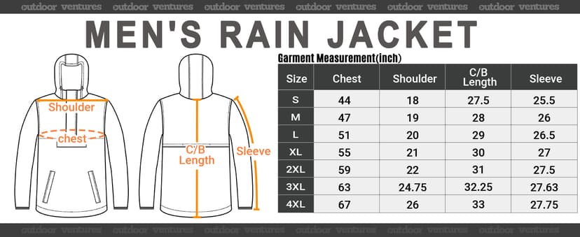 Outdoor Ventures Men's Rain Jacket Waterproof Lightweight Packable Rain Pullover for Hiking Golf Running