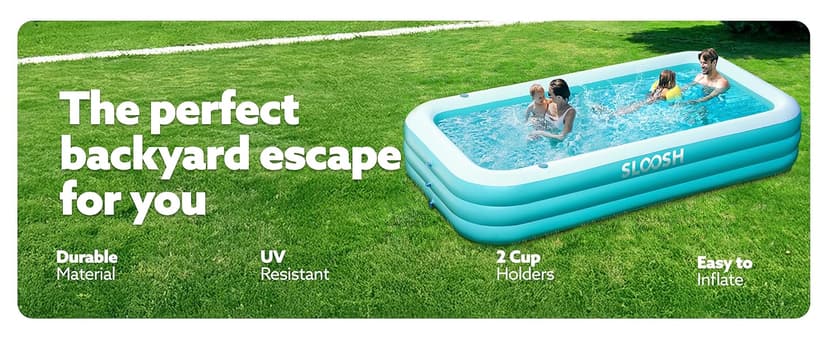 SLOOSH Inflatable Pool for Adults with Seats, 120" x 72" x 22" Full-Sized Blow Up Durable Thickened Above Ground Family Pool, Large Swimming Pools for Backyard Garden Lawn Summer Water Party, Cyan
