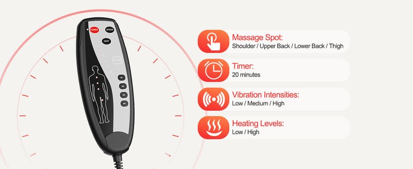 Back Massager with Heat, Massage Chair Pad with 5 Modes & 2 Heat Levels for Back & Thighs, Back Massage Pad for Office & Home Chairs, Matte Black