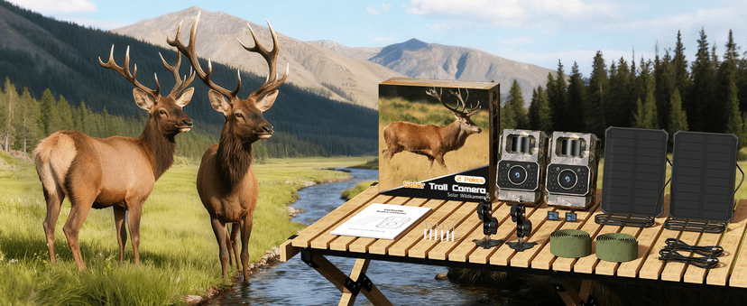 MAXDONE Solar Trail Camera 2 Pack - 4K 64MP WiFi Bluetooth Solar Deer Camera with Night Vision Motion Activated, Game Camera IP66 Waterproof, Wildlife Cameras Built-in Battery Rechargeable Power