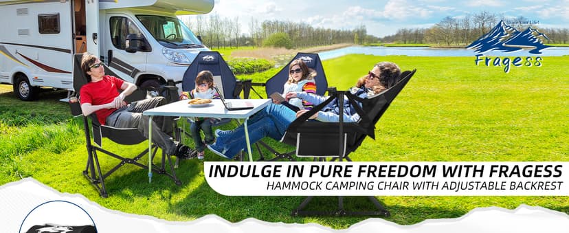 Fragess Portable Hammock Camping Chair with Adjustable Back, Folding Hammock Chair Supports 330lbs, Camping Swing Chair for Adults, Camping Hammock Chair for Lawn, Concerts, Backyard, Stargazer