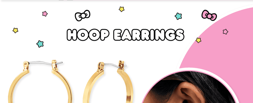 Hello Kitty Hoop Earrings for Women Official License, Gold Tone Flash-Plated and Enamel Sanrio Earrings
