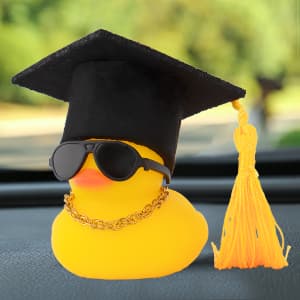 wonuu Car Dashboard Decor Graduation Hat Rubber Duck, Car Ducks Ornaments with Mini Hat Necklace Sunglasses Scarf (Black) B0CSYPZJK4