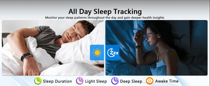 Smart Bracelet for Men Women, Health Activity Fitness Trackers, 24H Sleep Tracker, 24/7 Continuous Heart Rate/Blood Pressure/HRV/Stress Monitor, 170+ Sports Modes Smart Wristband with Free APP 2 Bands