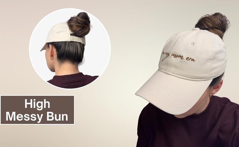 in My Mom Era Hat - Beige Baseball Cap for Moms, High Ponytail Hole, Minimalist Design, Mothers & New Mom Gifts