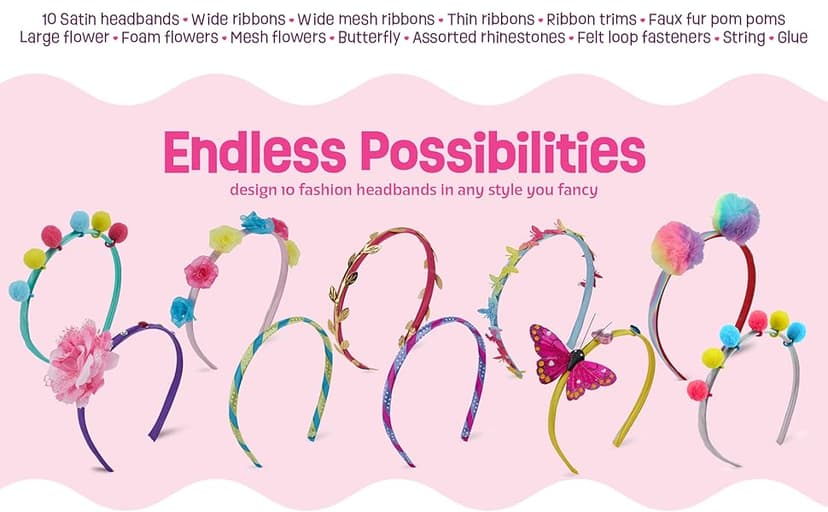 Pretty Me Headband Making Kit for Girls - Arts & Crafts Gift - Make Your Own Fashion Headbands for Kids - DIY Hair Accessories Set - Gift for Ages 5-12 Year Old Girl - Little Kids Art & Craft Gifts