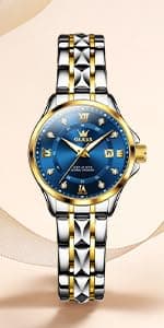 OLEVS Women's Watch Luxury Dress Rose Gold Women Slim Thin Lightweight Watch Stainless Steel Mesh Watches Fashion Waterproof Ladies Wrist Watch Black White Blue Face,Adjustable Bracelet