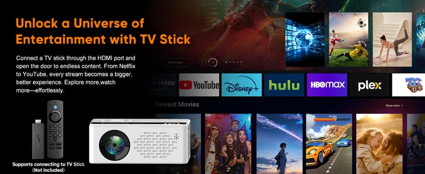 TMY Mini Projector, Upgraded Bluetooth Projector with Screen, 1080P Full HD Portable Projector, Movie Projector Compatible with TV Stick Smartphone/HDMI/USB, indoor & outdoor use