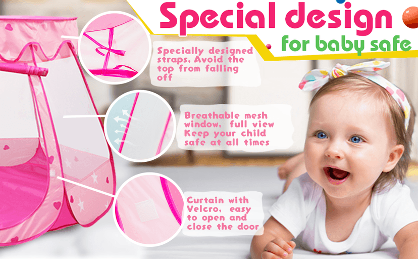 Pop Up Princess Tent with Star Light, Toys for 1 2 3 Year Old Girl Birthday Gift, Ball Pit for 12-18 Months Baby Girl Toys, Toddler Gift, Easy to Pop Up and Assemble(Pink)