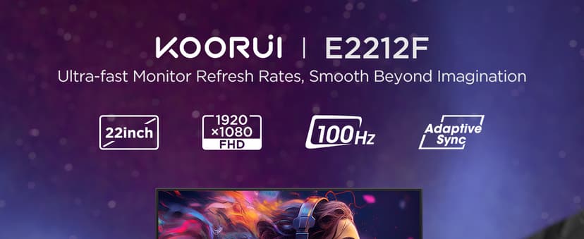KOORUI Computer Monitor 22 Inch PC Gaming Full HD 1080P 100Hz VA Panel LCD Display with Adpitive sync (HDMI/VGA/VESA 100x100mm/Audio Out)