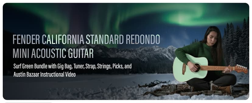 Fender California Standard Redondo Mini Acoustic Guitar - Surf Green Bundle with Gig Bag, Tuner, Strap, Strings, Picks, and Austin Bazaar Instructional DVD