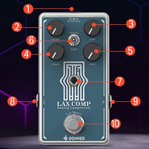 Donner Compressor Guitar Pedal, Lax Comp Compressor Pedal for Electric Guitar and Bass, Classic Peak Limiter Style Compressor with 2 Band EQ Boost Effect Pure Analog True Bypass