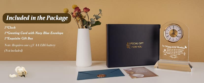 DEEWISH 60th Birthday Gift Quartz Desk Clock – Elegant Home Blessing Decoration for Parents, Grandparents, Friends, Mom, Dad, Happy 60 Years Birthday Decoration for Women Men