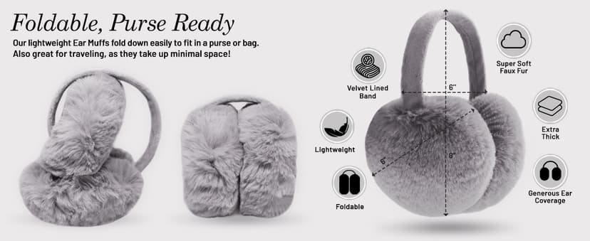 Brook + Bay Ear Muffs Winter Women - Winter Ear Muffs for Women - Adjustable Fluffy Folding Earmuffs - Women's Earmuffs