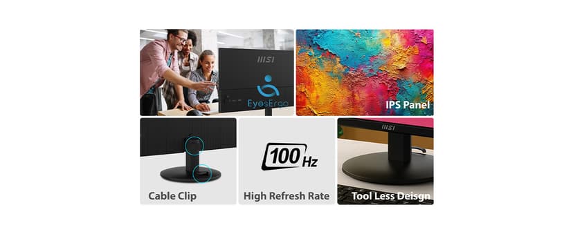msi PRO MP242LE 24-inch IPS 1920 x 1080 (FHD) Computer Office Monitor, 100Hz, Adaptive Sync, HDMI, DisplayPort, Tilt, 4-Side Slim Bezel 1ms, Black