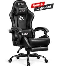 N-GEN Video Gaming Chair Ergonomic Computer Desk Office Chair with Lumbar Support Adjustable Height Swivel Wheels Flip-Up Arms PU Leather Home and Office (Black)