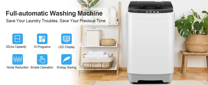 20Lbs Portable Washing Machine Nictemaw Portable Washer, 2.8 Cu.ft Washer and Dryer Combo with Drain Pump, 10 Programs 8 Water Level Compact Laundry Washer for Home, Apartment, RV, Dorms