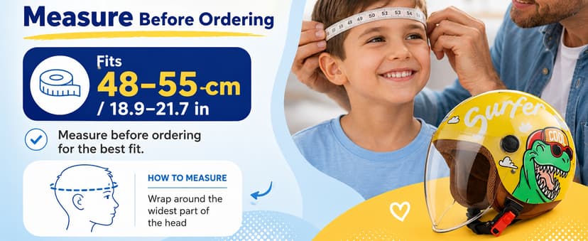 Kids Motorcycle Helmet, Jet Helmet with Visor, Scooter & Bike ATV, Quick-Release Buckle, Removable & Washable, 48-55cm