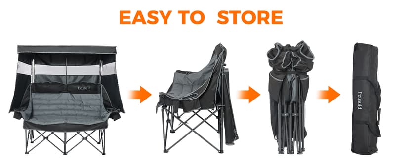 Double Camping Chair with Canopy Heavy Duty 2 Person Folding Loveseat Beach Chair with Shade High Back Oversized Outdoor Camping Couch with Cup Holders & Wine Racks for Lawn, Fishing, Sports