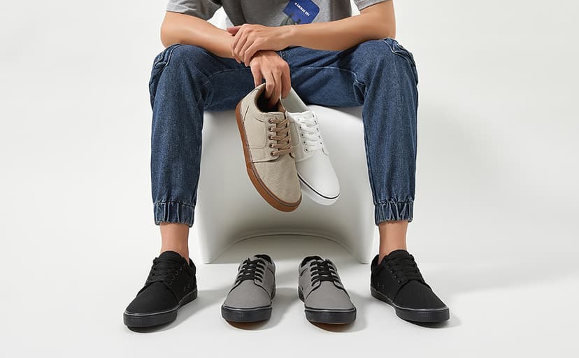 BENPAO Mens White Casual Shoes All Black Fashion Sneakers for Men Low Top Lace Up Canvas Shoes