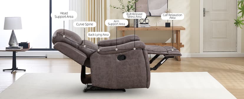IOMOR Leather Recliner Chair, Manual Recliner Chair for Adults with Overstuffed Arms and Back, Single Sofa Recliner with Cup Holders for Living Room (1, Grey)