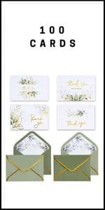 Winoo Design 100 PK Luxurious Gold Thank You Cards with Envelopes Bulk Sage Green - 5x3.5 Inches Wedding Thank You Notes Baby Shower Greenery Bridal Shower Small Business