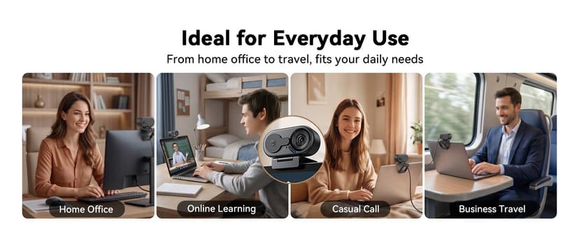 EMEET C100 1080P Webcam for PC, Fixed Focus, 66° FOV, Built-in Mic, Privacy Cover, Portable Metal Clip, Computer Camera for Home Office, Online Learning, Meetings, Streaming, Desktop, Laptop, PC USB-A