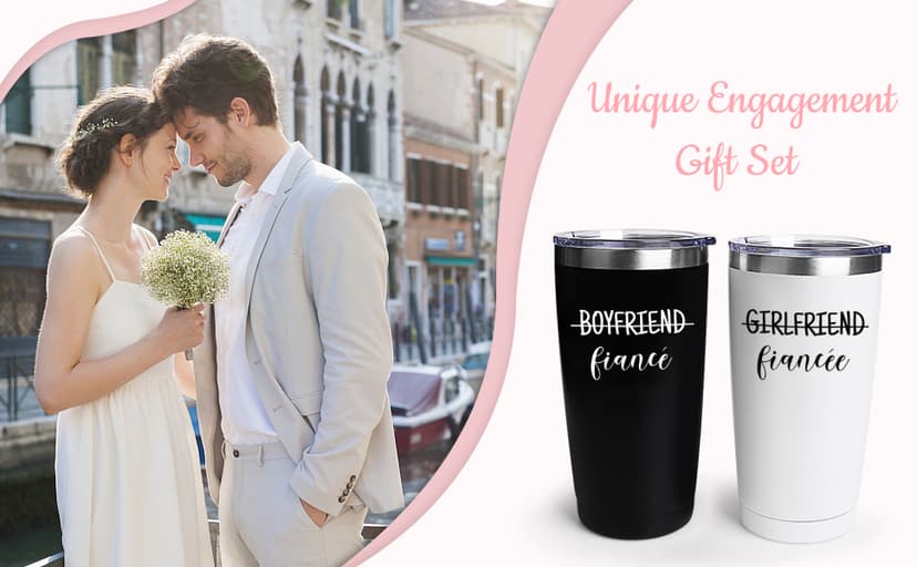 Engagement Gifts for Couples Women, Cool Wine Engaged Tumbler Gift Set Newly Presents for his and her him Fiance Fiancee Friend, Girlfriend Boyfriend Ideas with Straws, Socks, Candle & Greeting Card