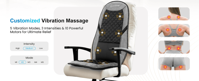 COMFIER Back Massager with Heat,Massage Chair Pad,Massage Seat Cushion with Adjustable Lumbar Support,Back Massage for Pain Relief,Chair Massager for Recliner,Father‘s Day Gift for Dad