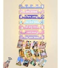 Homecor Hanging Photo Display Wall Decor, Macrame Wall Hanging Boho Room Bedroom Decor, Picture Frame Collage Board with Light 30 Clip, Christmas Teenage Teen Girl Gifts Ages 10 11 12 13 14 Years Old