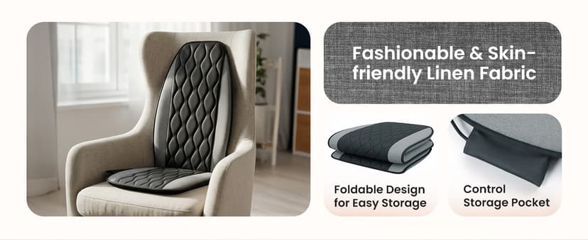CILI Vibration Massage Chair Pad, Quiet Back Massager for Office Chair, Sofa & Recliner, Independent Graphene Heat & Massage Control, Fathers Day Gift for Back Pain Relief (Vibration Only)