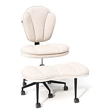 Pinmoco Ergonomic Cross Legged Office Chair for ADHD, Kneeling Chair with 360° Swivel Wheels and Reversible Seating for Meditation, Adjustable Height and Seat Deapth, Teddy Fabric, White