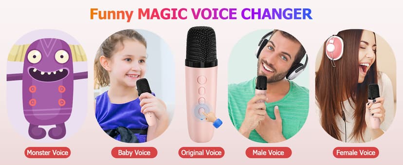 Mini Karaoke Machine with 2 Wireless Microphone, Portable Pink Bluetooth Speaker for Kids Adult, Birthday Teen Toys Gifts Ideas for Girls Ages 4 5 6 7 8 9 10 11 12+ Year Old, Family Home Party