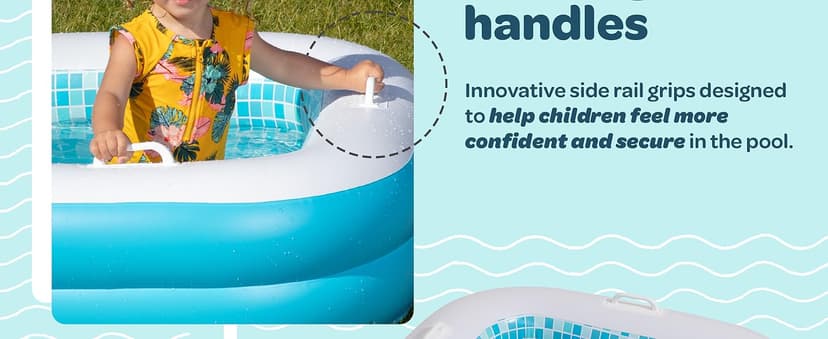 2-in-1 Inflatable Kiddie Pool, 65"x39"x10" (5'5") Soft Cushioned Floor, Handles, Drain, Shallow Rectangular Blowup Swimming Pool for Kids Age 2+ Toddler Ball Pit, Small Adult Backyard Tanning Pool