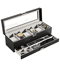 ProCase ProCase Watch Box, 6 Slot Watches Display Case with Drawer, Mens Watch Case with Glass Lid, 2-Layer Mens Jewelry Organizer Storage Holder, Birthday Valentine Gifts for Men -6 Slot, Black
