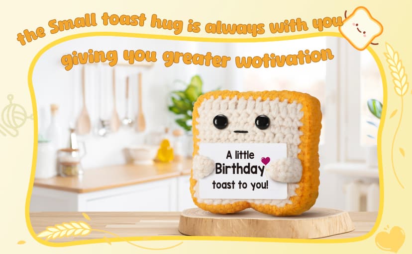 A little Birthday Toast to you - Crochet Toast Happy Birthday Gifts Card, Fathers Day Dad Gifts for Mom Women Men Her Him Sister Best Friend Girls Boys Fanny Handmade Knitted Emotional Positive Toast