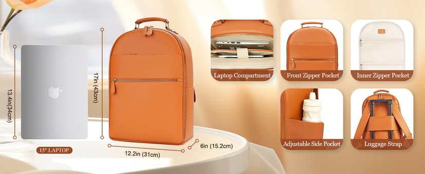 Divvia Camera Backpack Classic PU Leather with 15 Inch Laptop Compartment, Professional Camera Bag for Photographers for DSLR Large 20L