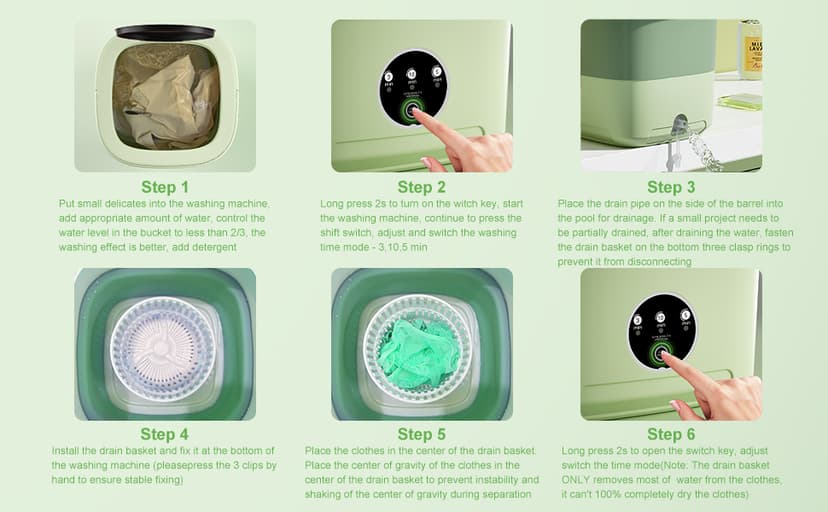 16L Large Capacity Portable Washing Machine, Laundry Washer Cleaning for Underwear, Baby Clothes, Shirts,Small Delicates. Foldable Mini Washer and Dryer Combo for Apartment,Hotel,Camp,RV,Travel(Green)