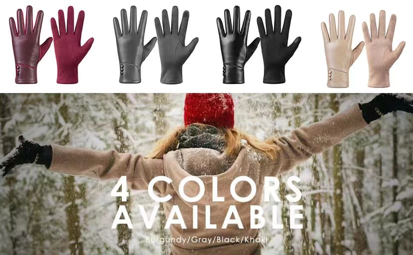 Kebesu Winter Fashion Leather Gloves for Women, Touch Screen Wool Lined Outdoor Windproof Warm Suede Driving Dress Gloves