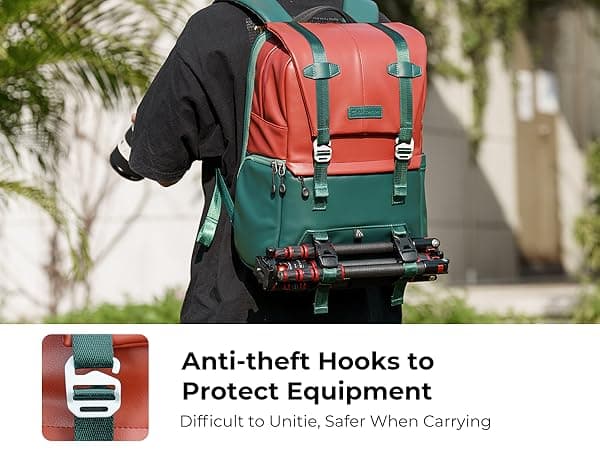 K&F CONCEPT 20L Camera Case for Photographers Large Capacity PU Leather Camera Bags with Raincover, 15.6 Inch Laptop Compartment for Camera Drone Bags