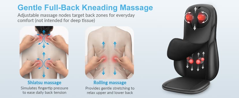 COMFIER Shiatsu Back Massager with Heat, Deep Kneading & Rolling Massage Chair Pad, Chair Massager for Office Home Use Father Day Gifts for man
