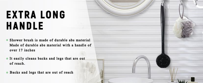 VWMYQ VWMYQ Silicone Back Scrubber for Shower, 17in Lengthen Long Handle Body Brush, Double Sided Shower Brush for Shower Exfoliating and Massage Can Produce Rich Foam, Long Handle Back Scrubber for Men