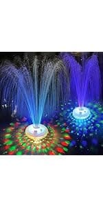 Floating Water Fountain with Underwater Lights, Powered Pump Outdoor, 2 Modes Sprinkler Waterfall Fountain for Inground Above Ground Pool, Pond-Blue-1PC