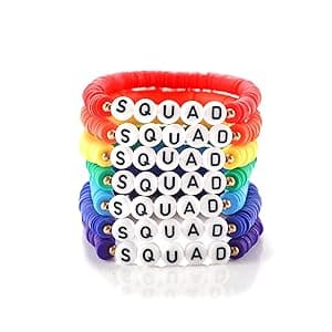 Rainbow Heishi Surfer Bracelets Set for Women Stackable Clay Beaded Bracelets Disc Stretch Preppy Bracelets Layering Colorful Friendship Bracelets Team Cheer Bulk Boho Summer Beach Jewelry Gift