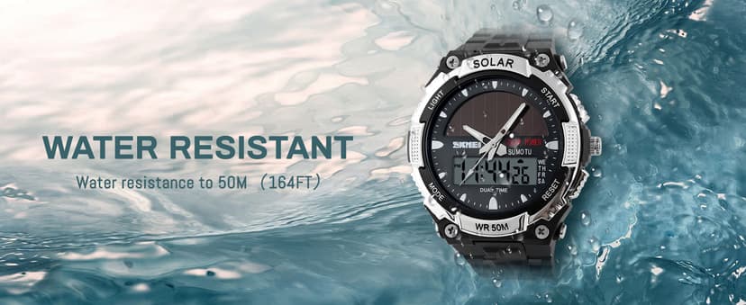 MASTOP Solar Powered Energy Watch for Men Military Digital Multifunctional Led Luminous Indication 2 Time Zone 50m Waterproof Watch Reloj Solar para Hombre